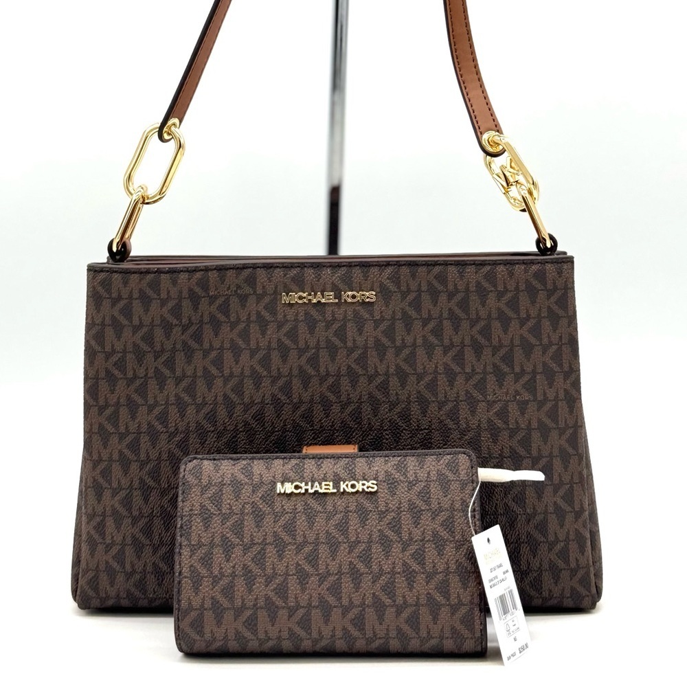 Michael Kors Trisha Triple Compartment Crossbody Bag & Bifold Zip Chain Wallet - Picture 2 of 13